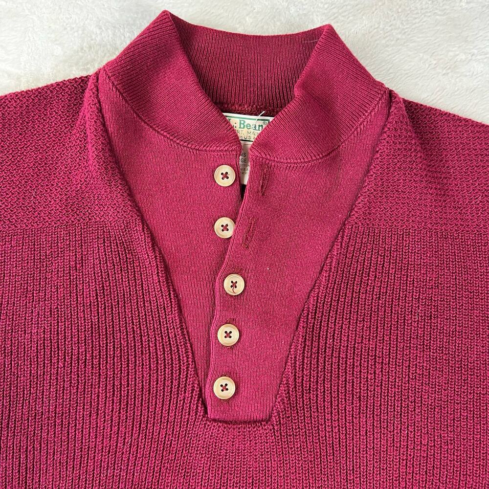 L.L. Bean Vintage Sweater Quarter Button Woven Knit Cotton Men’s Size Large Red - Picture 6 of 6